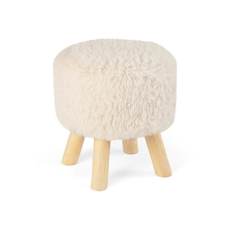 Round Footstool with Wood Legs for Living Room 