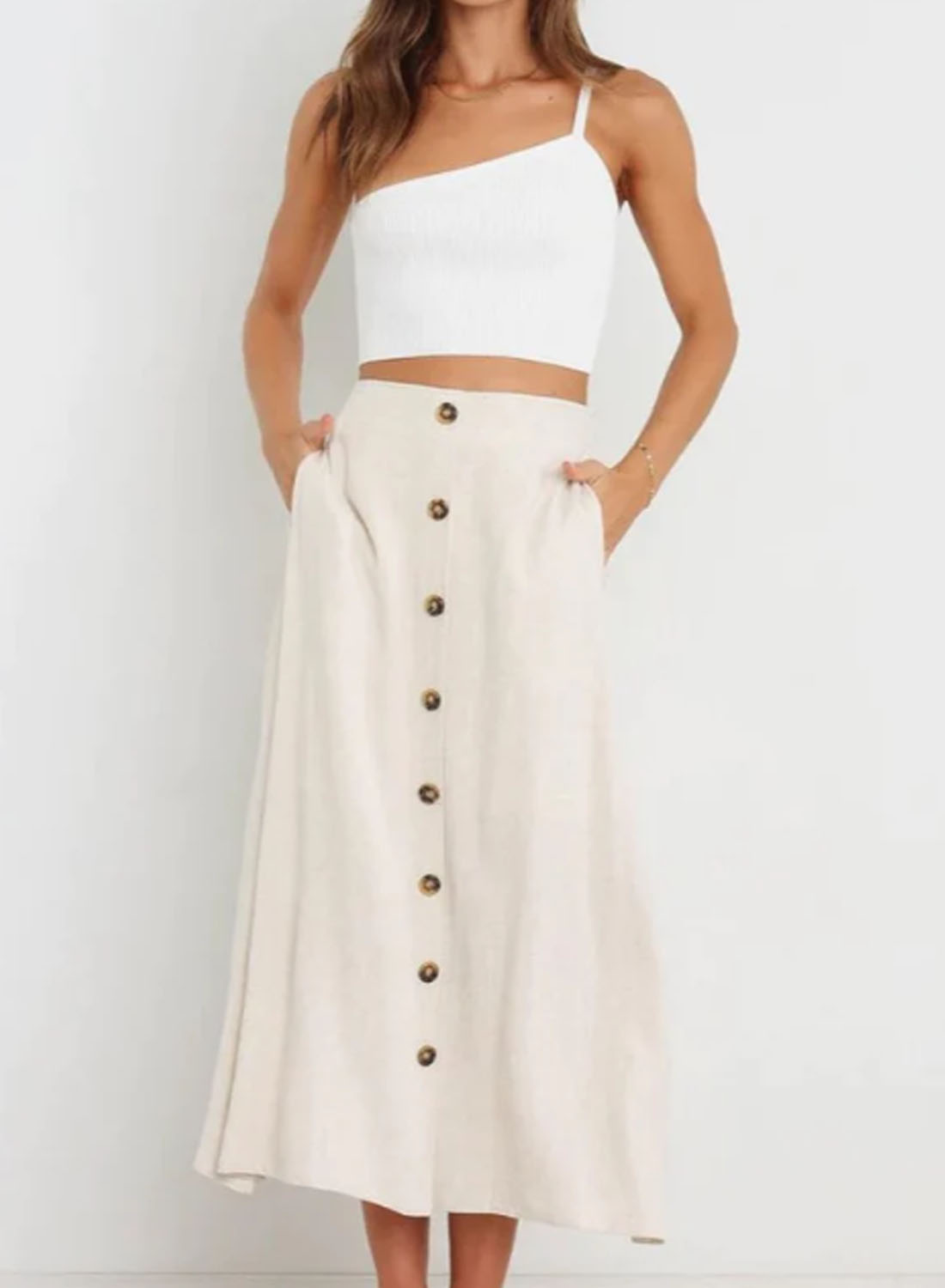 Suede Skirt Women's Beige Button Down Midi Skirts Corduroy Skirt Aline