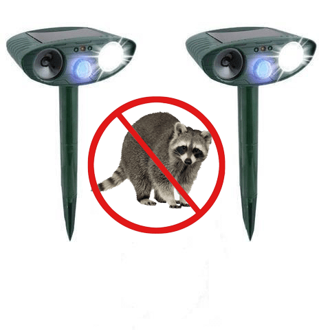 Ultrasonic Raccoon Repeller -natural Raccoon repellent PACK of 2 - Solar Powered - Get Rid of Raccoon