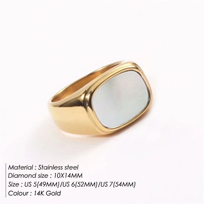Fashion Geometric 304 Stainless Steel Shell Metal Inlaid Shell Rings