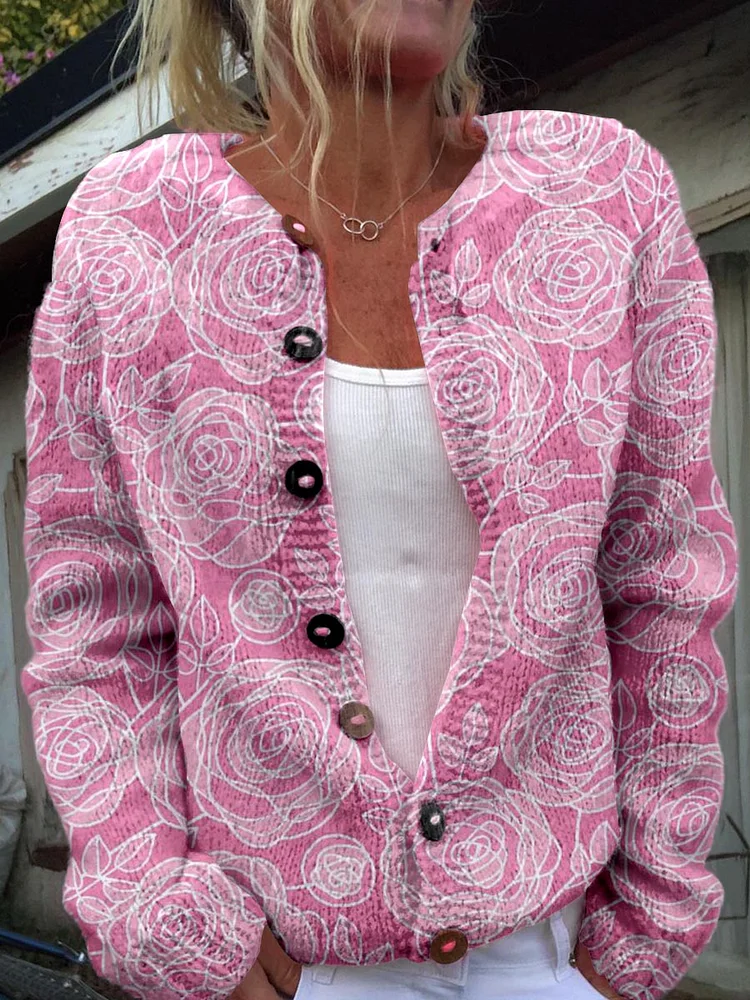 Women's Rose Line Floral Print Cardigan
