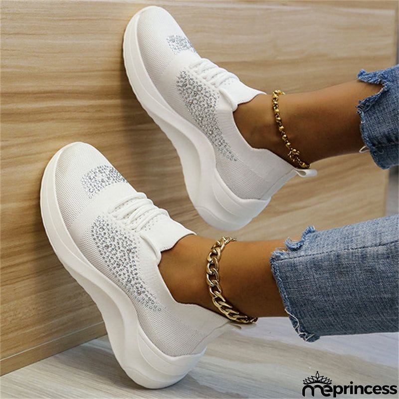 Lady Summer Trendy Solid Color Rhinestone Walking Sneakers