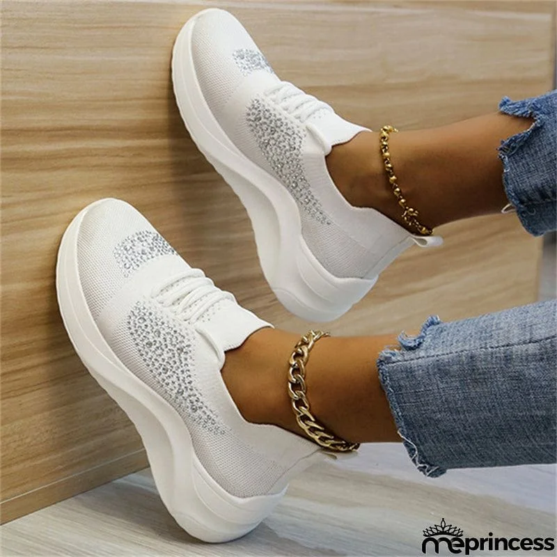 Lady Summer Trendy Solid Color Rhinestone Walking Sneakers