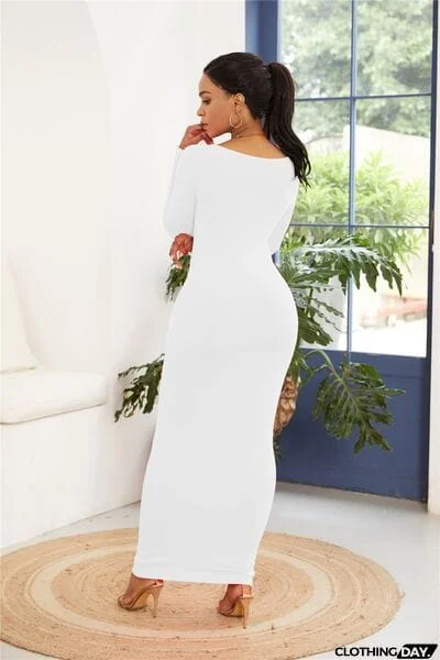 Round Neck Long Sleeve Maxi Wrap Dress