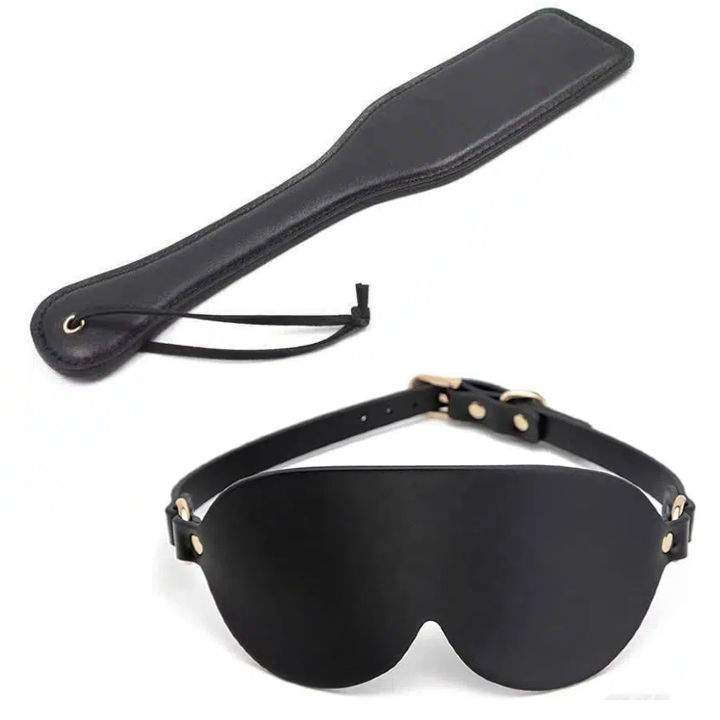 Obscura - Leather Paddle & Blindfold Set, BDSM Spanking Paddle With Adjustable Eye Mask For Couples Role Play By Rose Toy