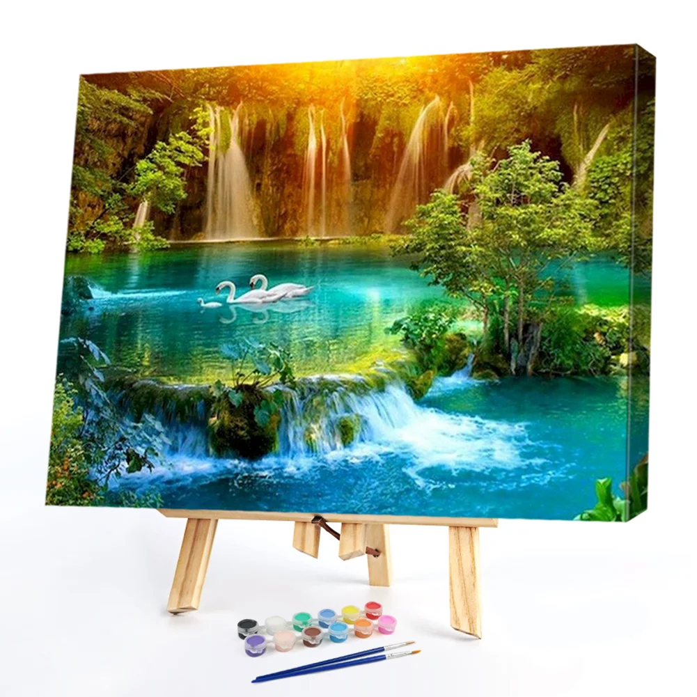 Swan Lake Waterfall - Paint By Numbers(50*40CM)