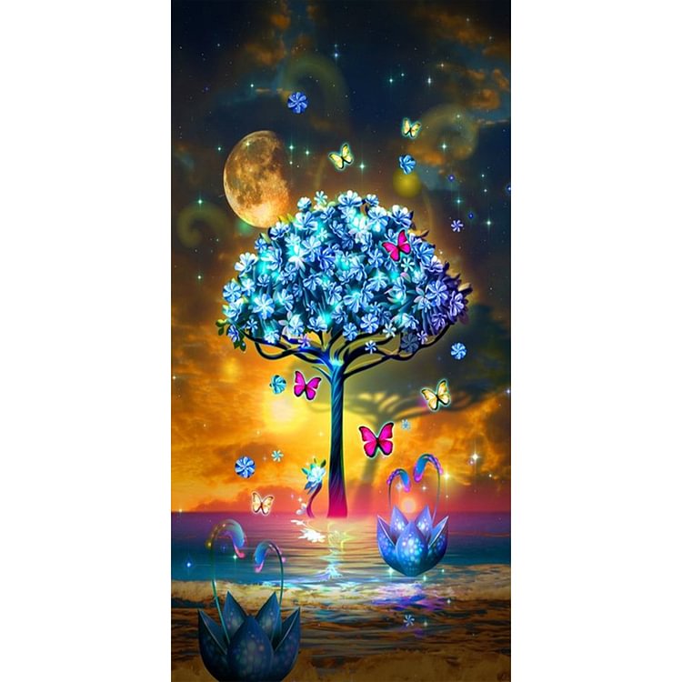 Butterfly And Tree 18CT Stamped Cross Stitch (40*70CM) fgoby