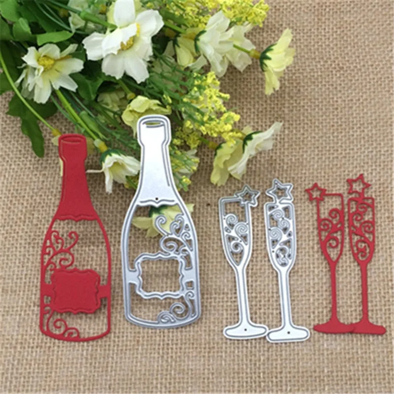 3x Wine Bottle Cup Metal Cutting Dies Stencil Scrapbooking Photo Album Card Paper Embossing Craft DIY