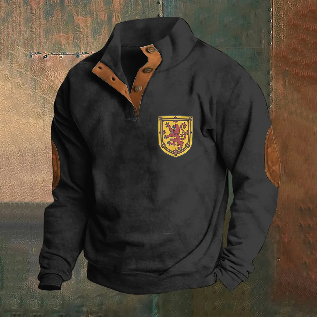 Scottish Coat Of Arms Pattern Stand Collar Button Sweatshirt