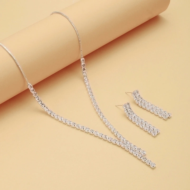Minimalist Solid Color Rhinestone Inlay Zircon Jewelry Set