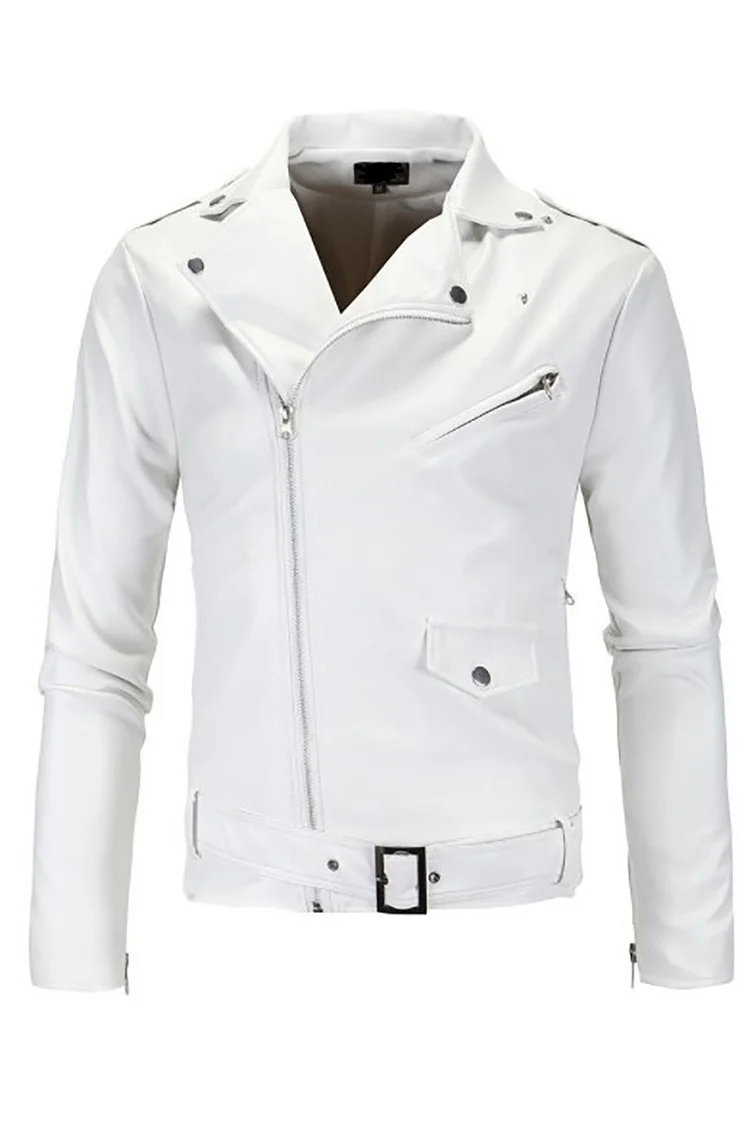 PU Leather Asymmetric Zipper Slim Fit Jacket