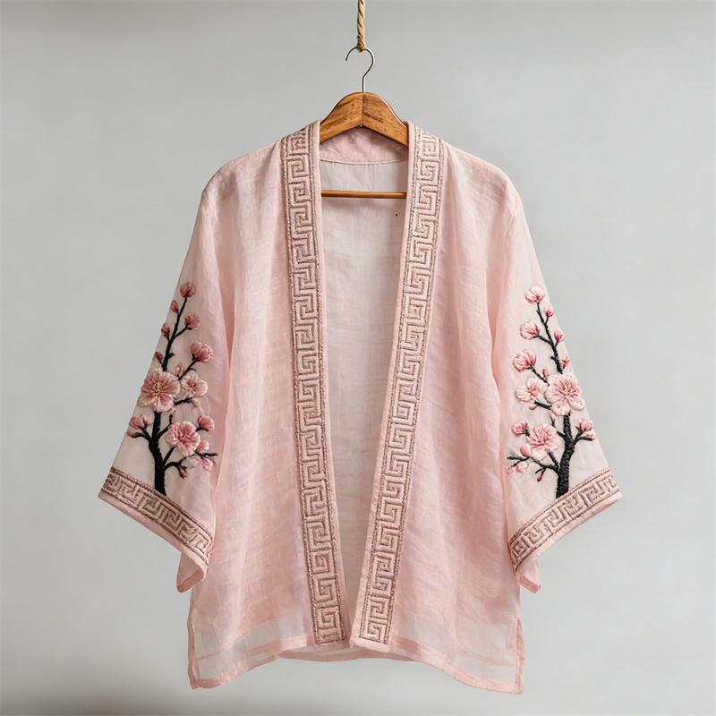 Cherry Blossom Japanese Art Flowy Linen Kimono wearshes