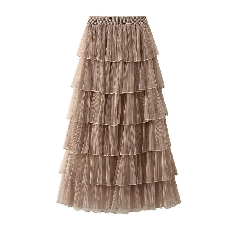 Nigikala Nigikala Yarn Half Skirt Long Girl 2025 New Spring And Autumn Super Fairy Layer Cake Skirt Skirt Over The Knee Dress 0902