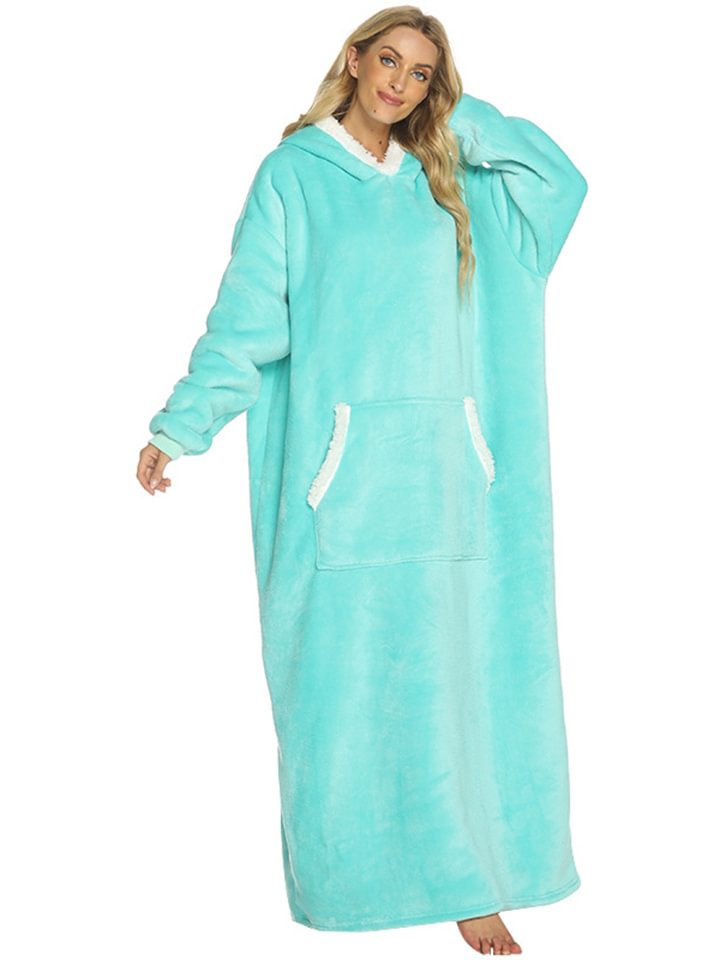 Women's Pajamas Nightgown Wearable Blanket Hoodie Blanket Pure Color Warm Comfort Oversized Home Daily Bed Fleece Hoodie Long Sleeve Hoodie Winter Fall Lake blue Deep Pink-Hoverseek