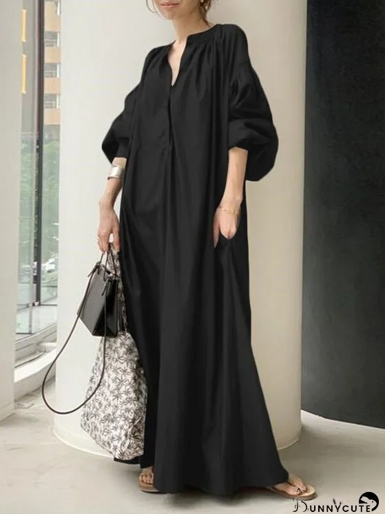 Dresses Loose Solid Lantern Sleeve Swing Dress for Women