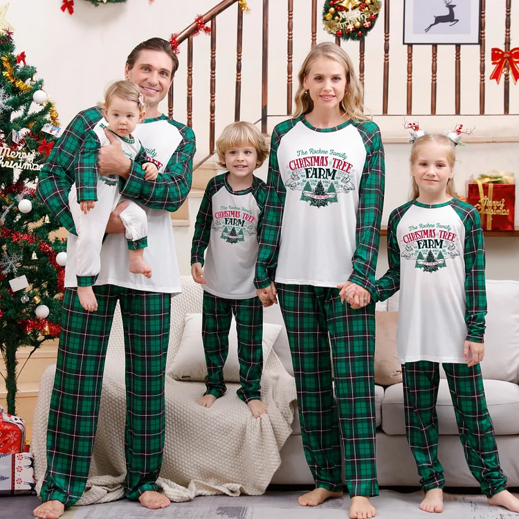 Christmas Tree Farm Green Plaid Family Matching Pajamas Sets