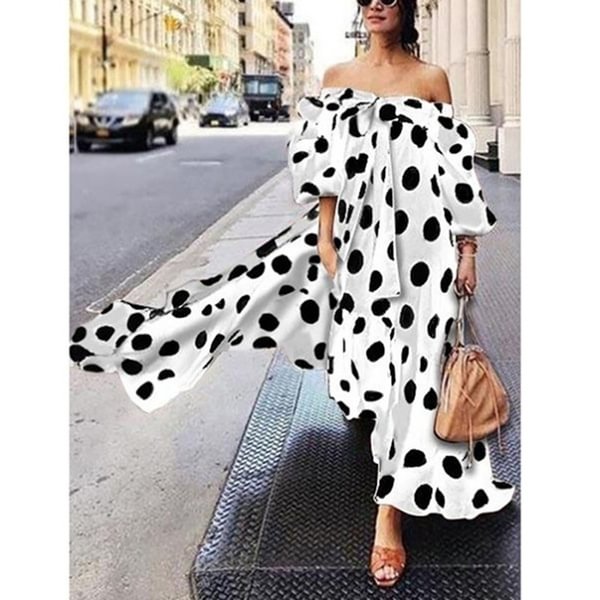 Women's Off-shoulder Polka Dot Summer Casual Boho Holiday Maxi Dress - BlackFridayBuys