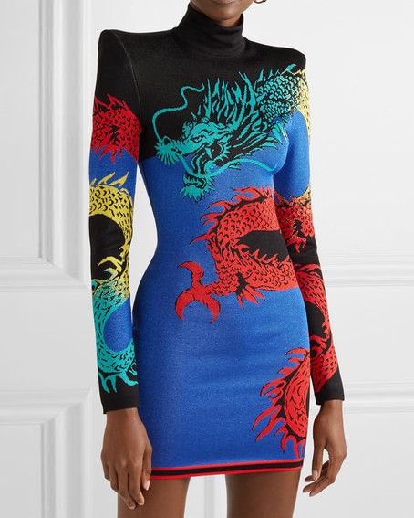 Elegant bump color dragon printing mini dress