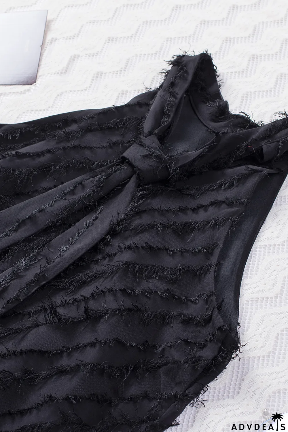 Black Textured Halter Lace-up Sleeveless Mini Dress