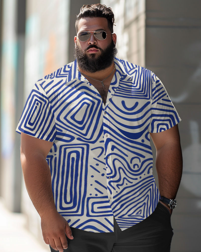 Men's Plus Size Casual Irregular Print Button-Up Short Sleeve Shirt