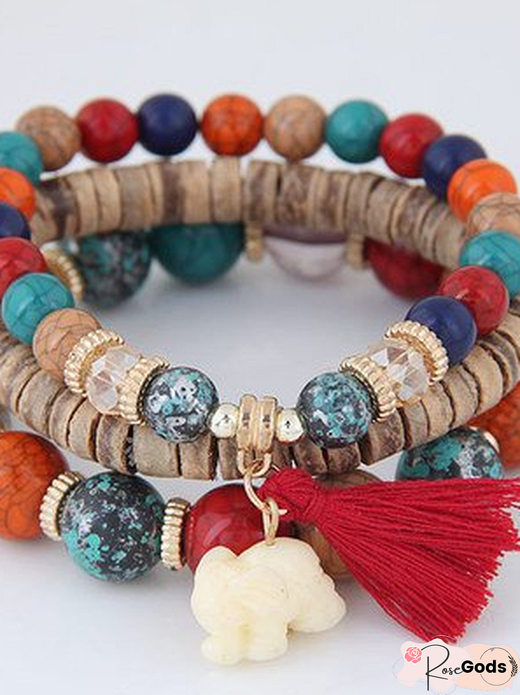 Ethnic Alloy Vintage Boho Beaded Tassel Bracelet