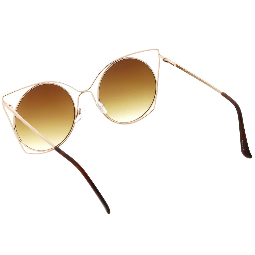 Oversize Open Metal Cat Eye glasses With Ultra Flat Lens Slim Arms 51mm