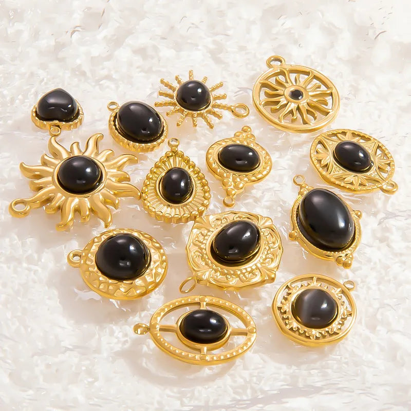 1 Piece 6.7*9.9mm 304 Stainless Steel Natural Stone Geometric Pendant Jewelry Accessories