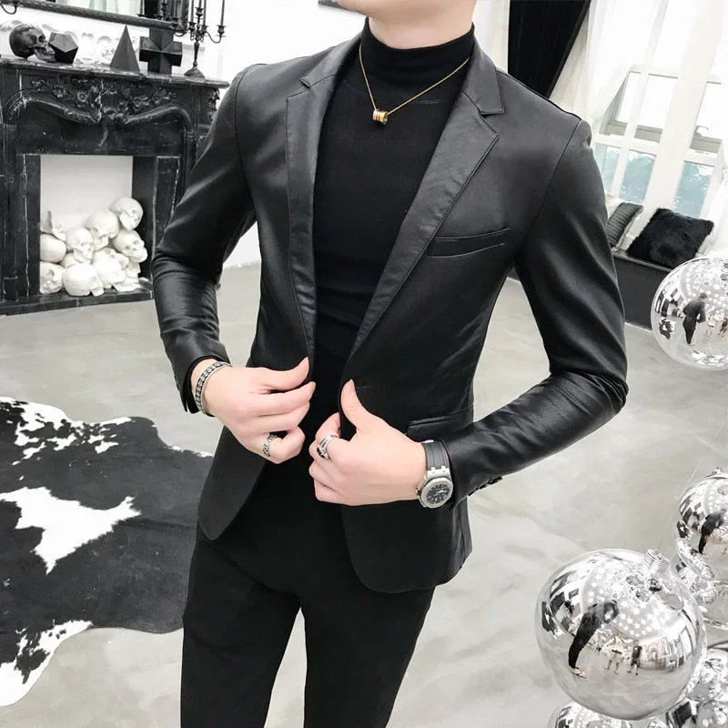 Inongge Brand Clothing Men's Spring Slim Casual Leather Jacket/Male Fashion High Quality Leather Blazers/Man Leisure Clothing 4XL