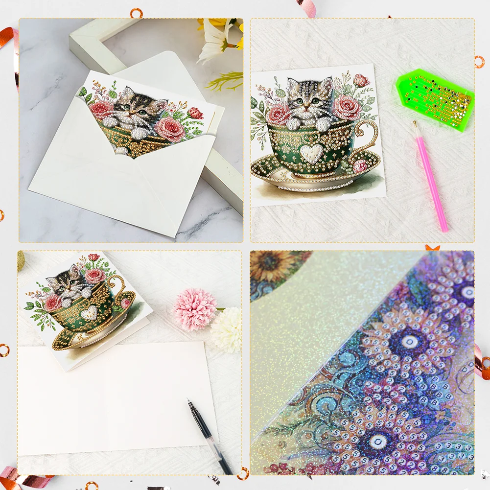 [Upgrade-Laser Card]6Pcs Love Yak Diamond Painting Greeting Card Rhinestones Diamond Wish Card