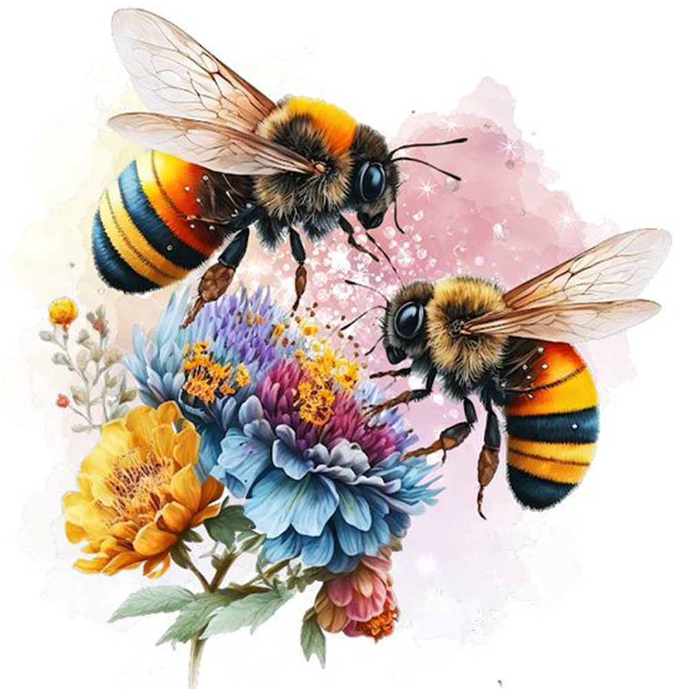 Flower And Animal Bee (40*40CM) 11CT Stamped Cross Stitch gbfke
