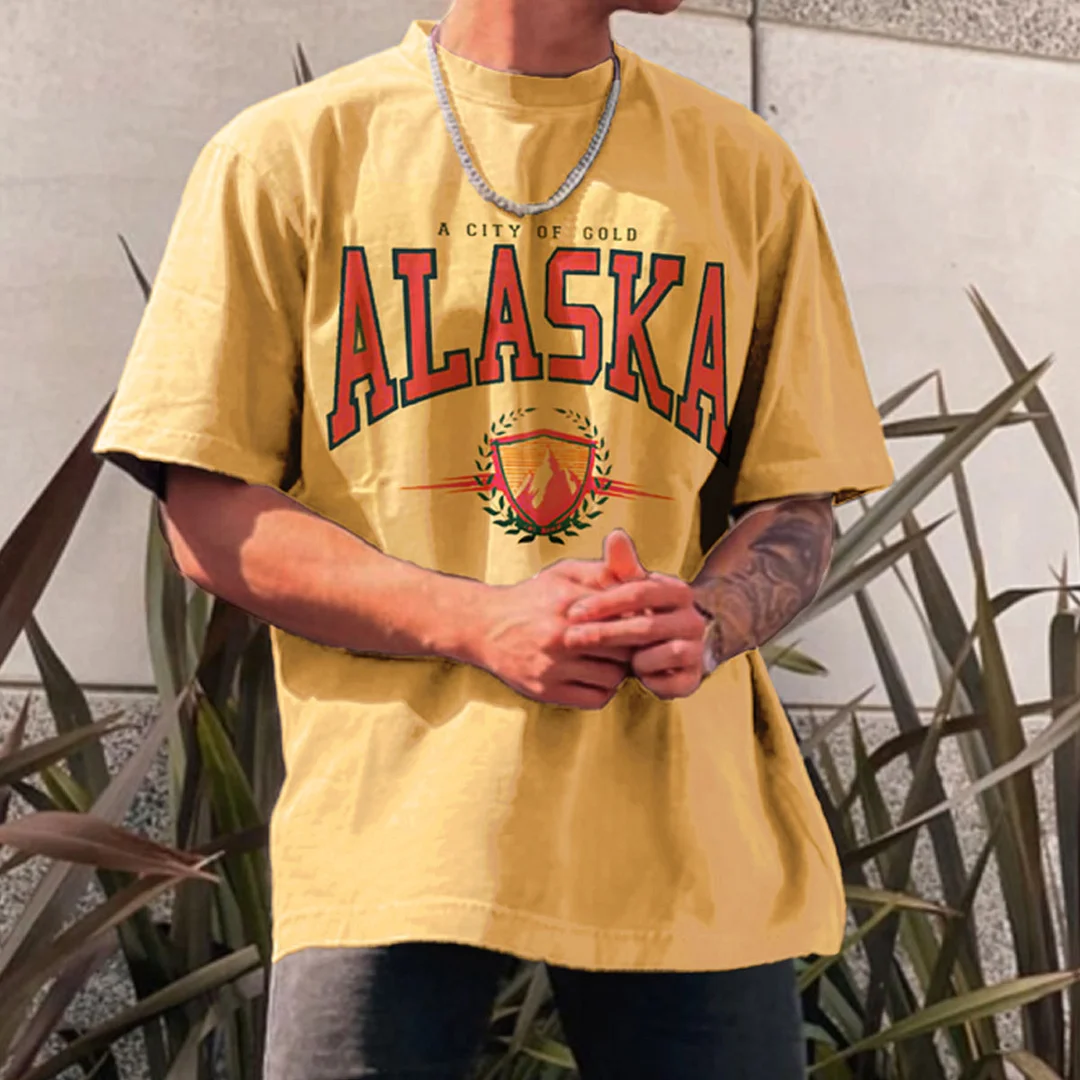 Men's Vintage Alaska Print T-Shirt-barclient