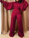 Stylish Pleated Lapel Long Sleeves Jumpsuit