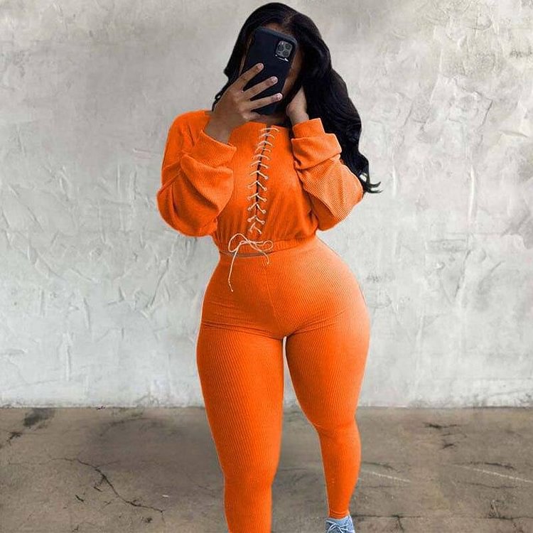 Autumn Knitted Tracksuit Women Sweatsuit Bandage 2 Piece Matching Sets Ladies Workout Two Piece Outfits Tracksuit For Women
