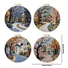 4pcs Town-DIY Embroidery Kit with Pattern Cotton Threads Needles Hoop Scissor 25*25cm tapestrymarket