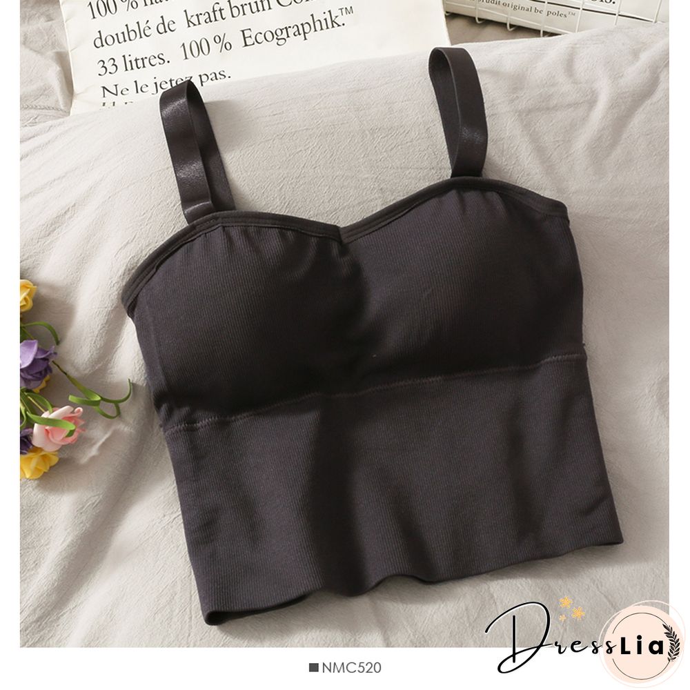 Korean Crop Tops Slim Fit Spaghetti Strap Tanke Top Women Built In Bra Off Shoulder Versatile Striped Camisole Sleeveless Ins