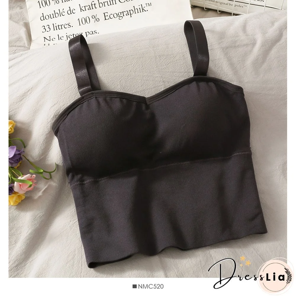 Korean Crop Tops Slim Fit Spaghetti Strap Tanke Top Women Built In Bra Off Shoulder Versatile Striped Camisole Sleeveless Ins