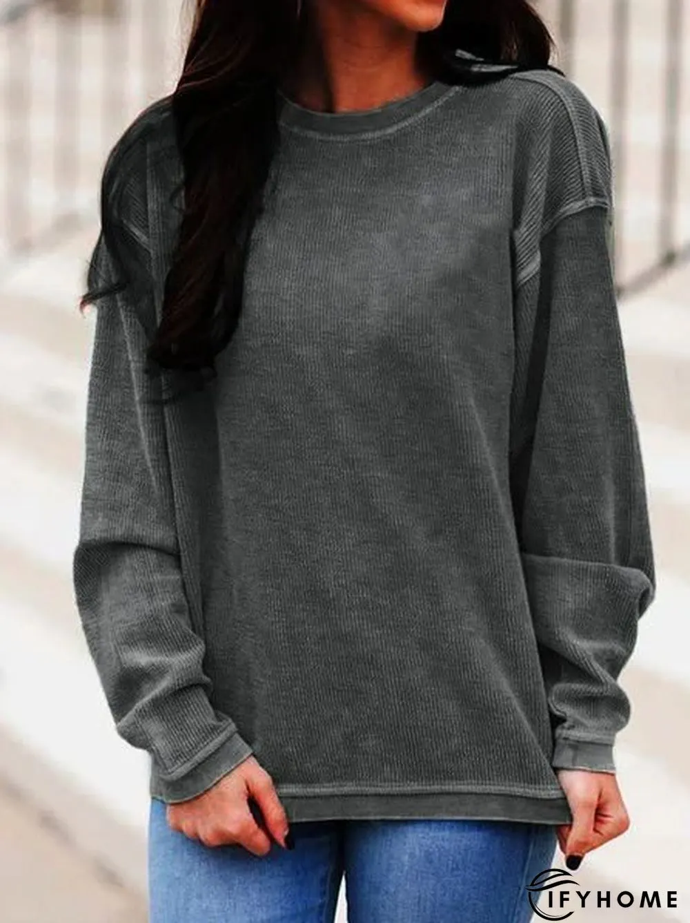 Blue Casual Solid Crew Neck Shirt & Top | IFYHOME