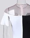 V Cut Color Block Button Detail Wrap Dress