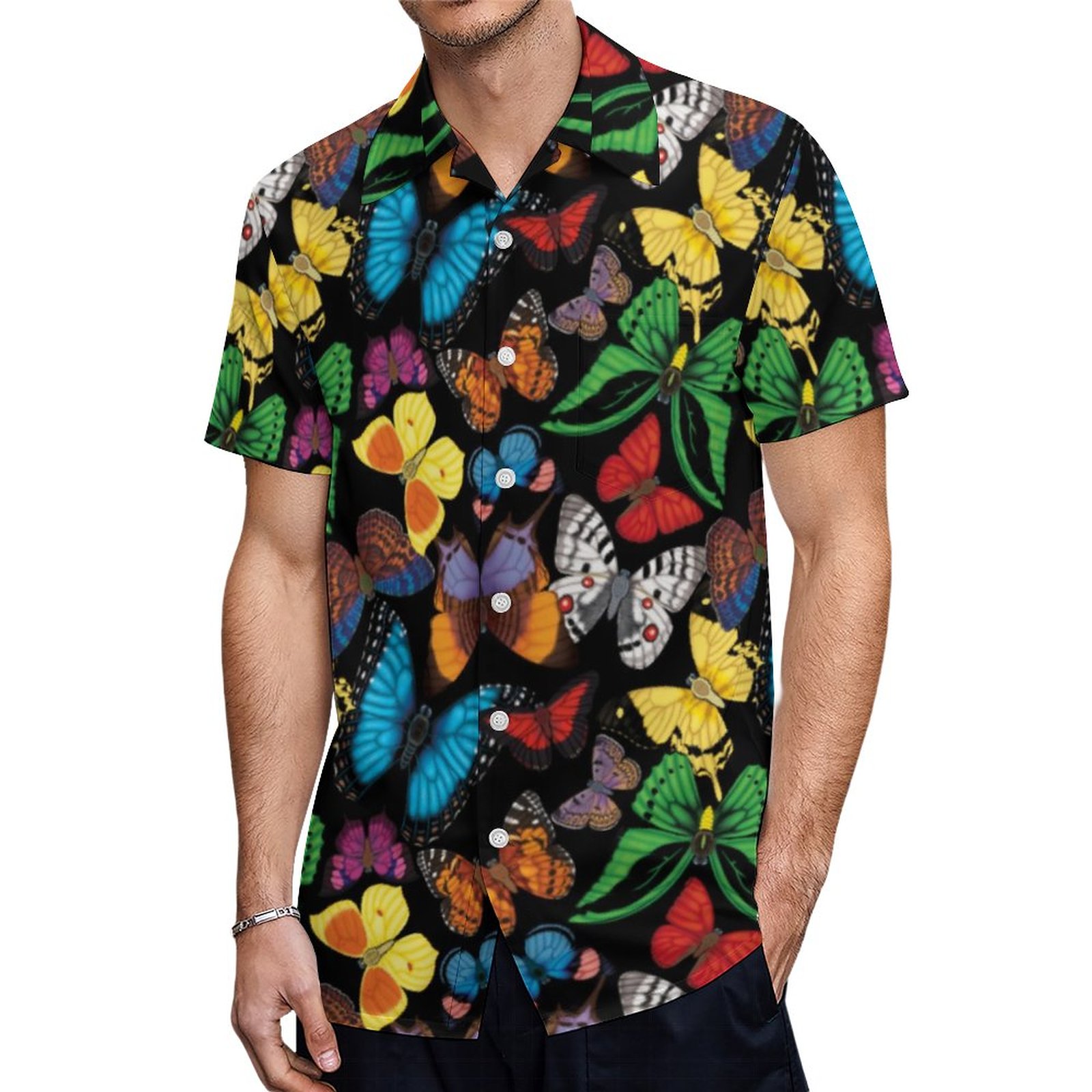 Butterfly World Dark Hawaiian Shirt Mens Button Down Plus Size Tropical Hawaii Beach Shirts