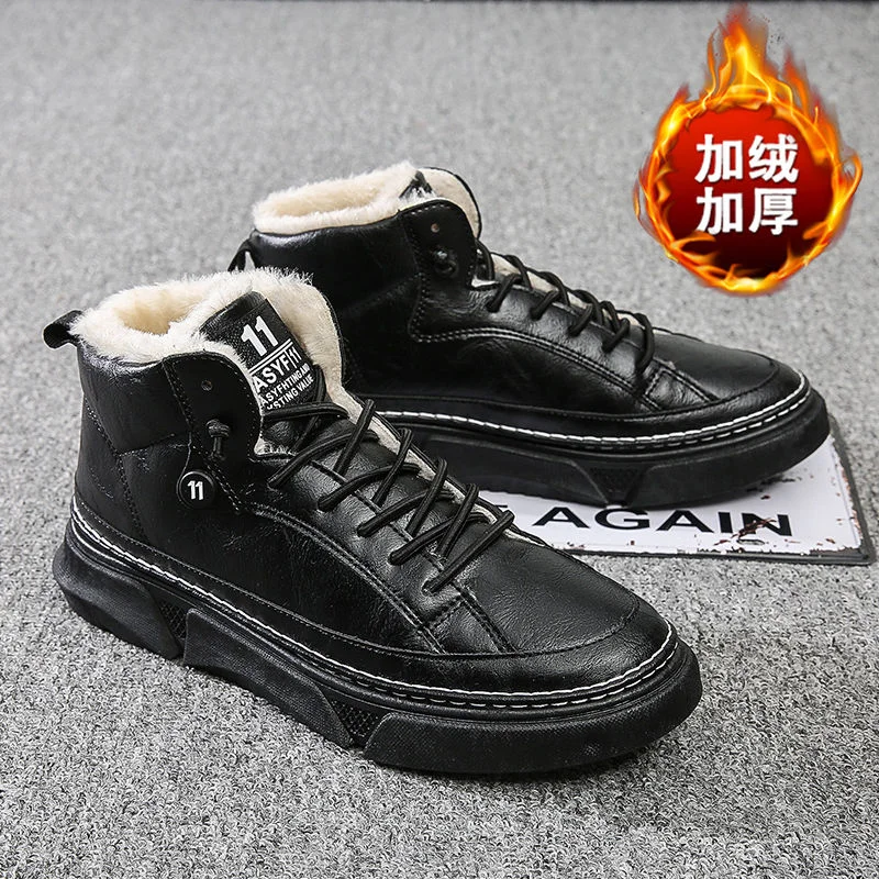 Tanguoant Men Winter Boots Warm Casual Shoes 2021 Winter New Outdoor Walking Warm Flats Ankle Boots Male Comfortable Sneakers Men Boots