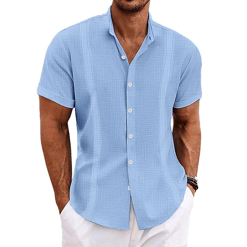 Men's Casual Solid Color Lapel Short Sleeve Shirt 03080340Y