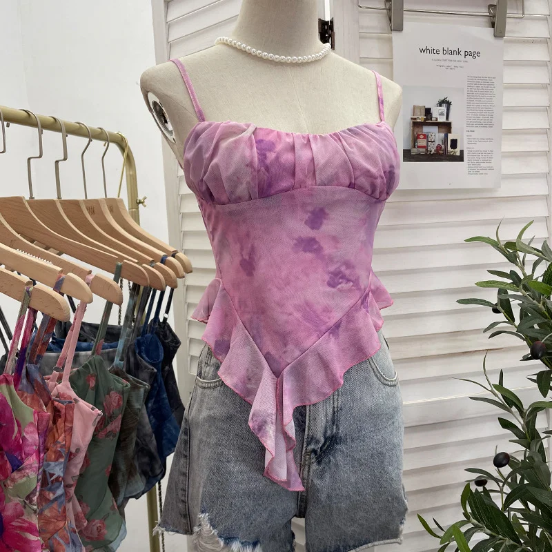 Nigikala Nigikala Shoot 辣tie Bra Irregular Sling Sling Vest Slimming Print Mesh Sleeveless Top 8950