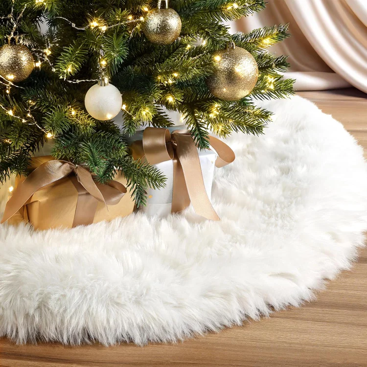 Sanmadrola Christmas Tree Skirt  White Faux Fur Christmas Tree Decorations Xmas Tree Skirt Large White Christmas Decor for Christmas Home Decorations Party Holiday Decorations