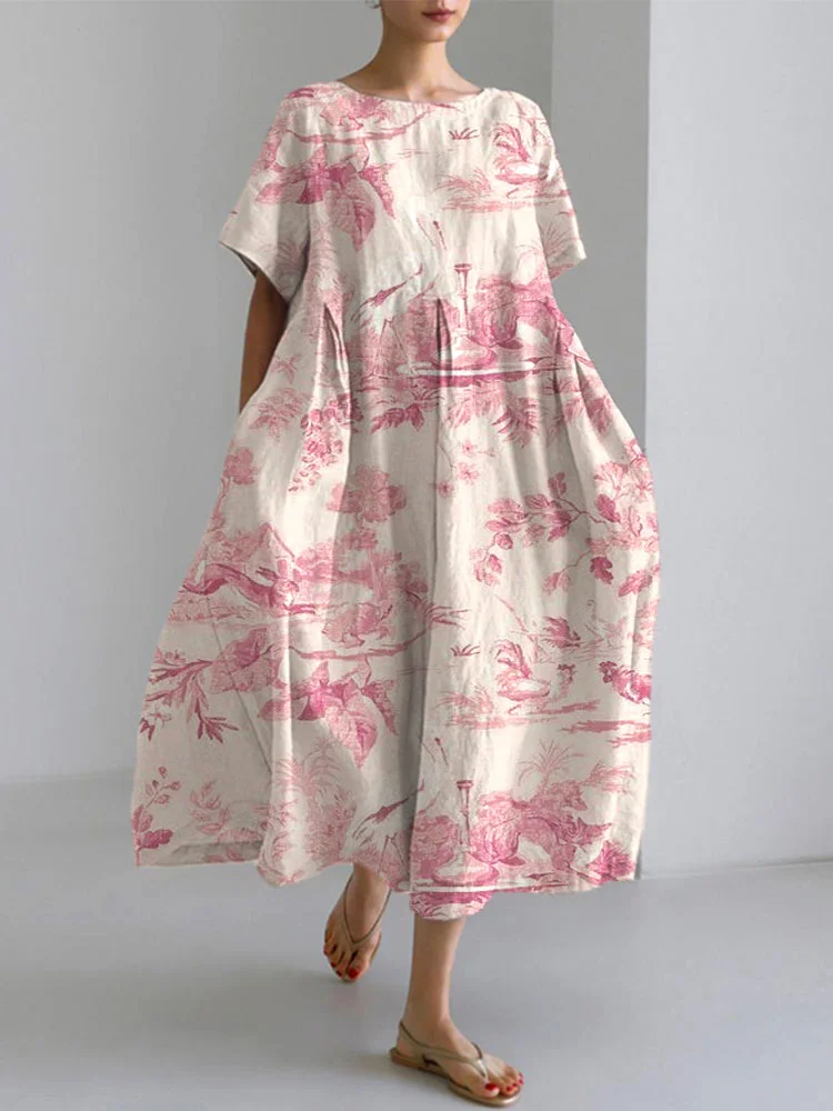 Women's Casual Pink Awareness Plants And Animals Printed Dress