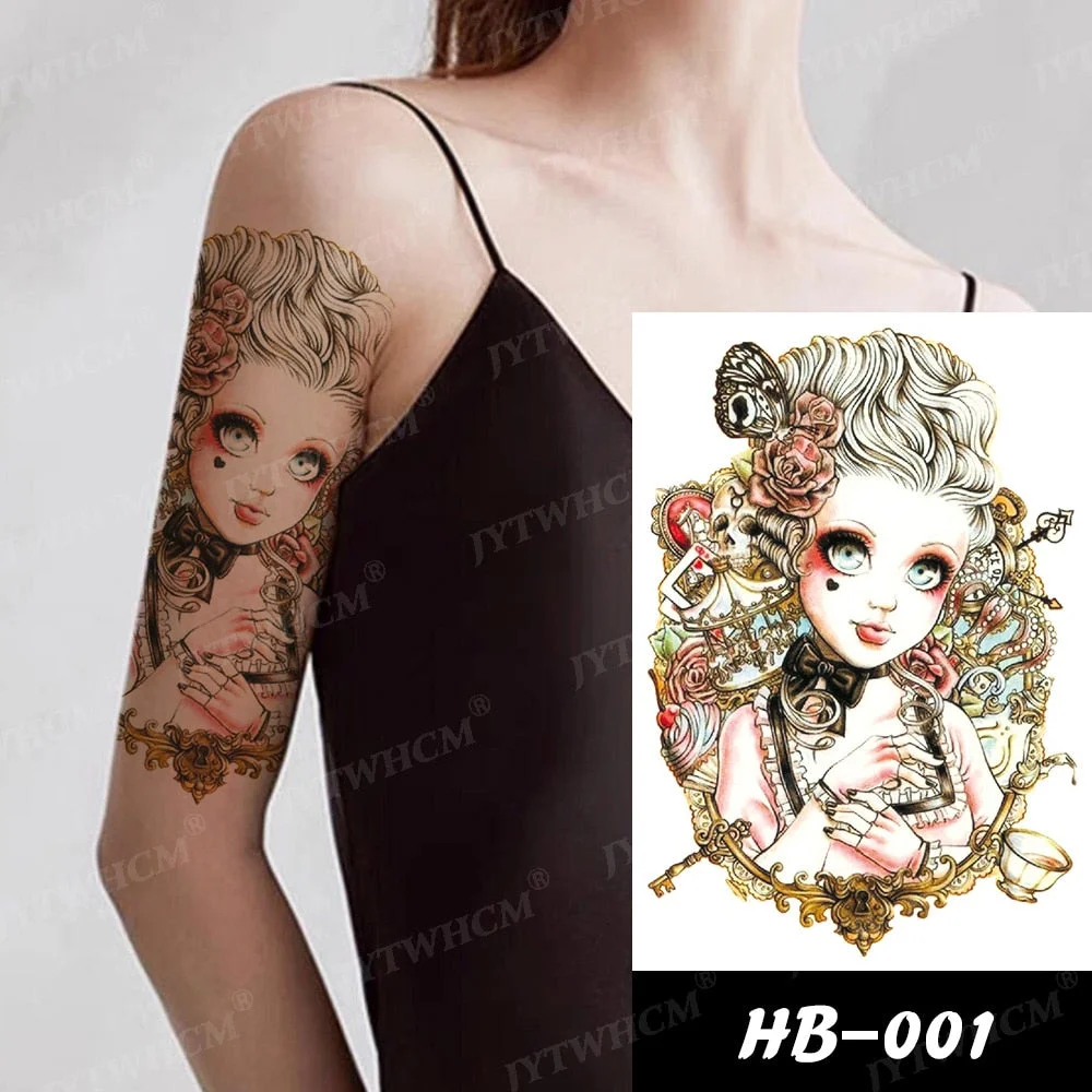 Waterproof Temporary Tattoo Sticker Fake Tattoos Woman Angel Wings And Mermaid Cool Gangster Black Tatto Arm Thigh Body Art Male