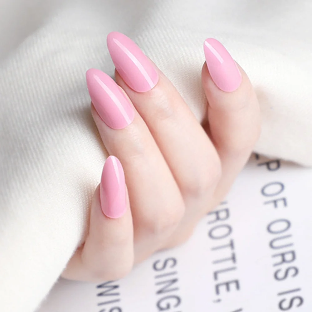 24Pcs Shiny White Short Stiletto False Nails With Jelly Glue DIY Artificial Fake Nails Art Tips Press On Manicure Tools-Nail Inspo