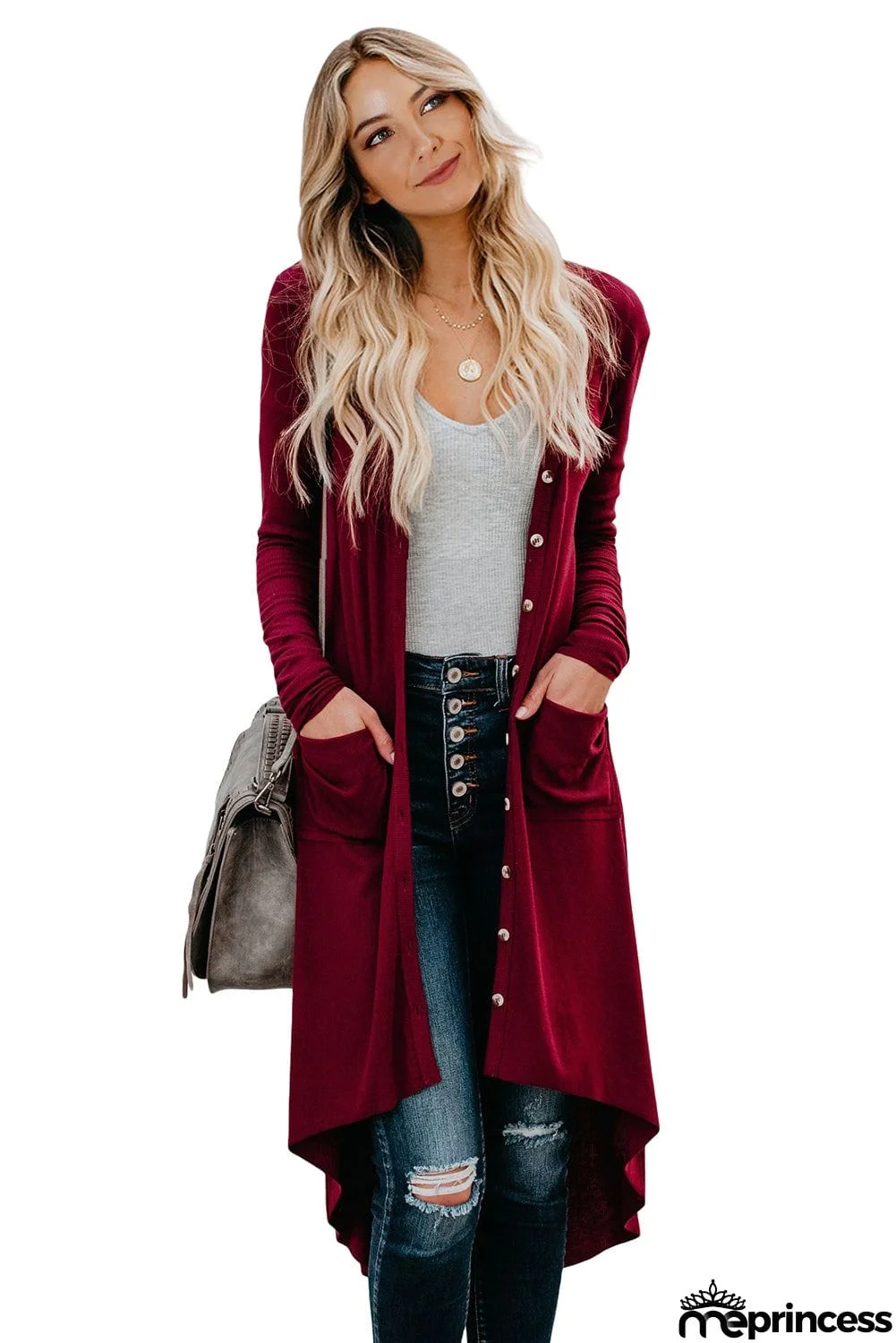 Selected Button Pocketed High Low Cardigan