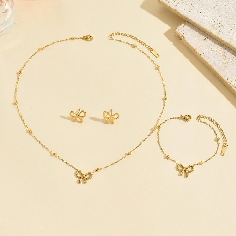Minimalist Bow Knot 304 Stainless Steel Jewelry Set