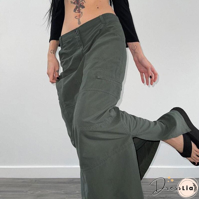 Black Friday Sales Retro Gray Cargo Skirt Maxi Split Grunge Low Waist Rise Casual American Style Streetwear Y2k Fashion Vintage For Women Ladies