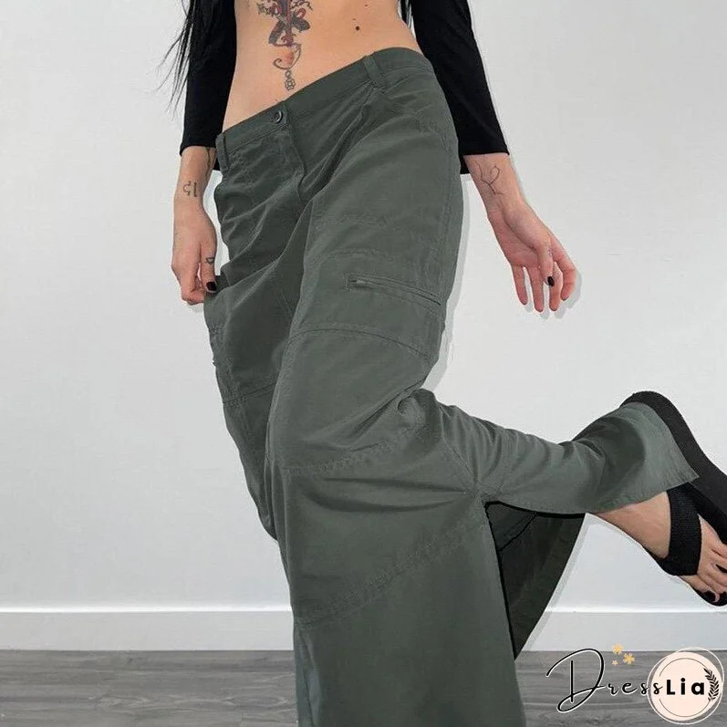 Black Friday Sales Retro Gray Cargo Skirt Maxi Split Grunge Low Waist Rise Casual American Style Streetwear Y2k Fashion Vintage For Women Ladies